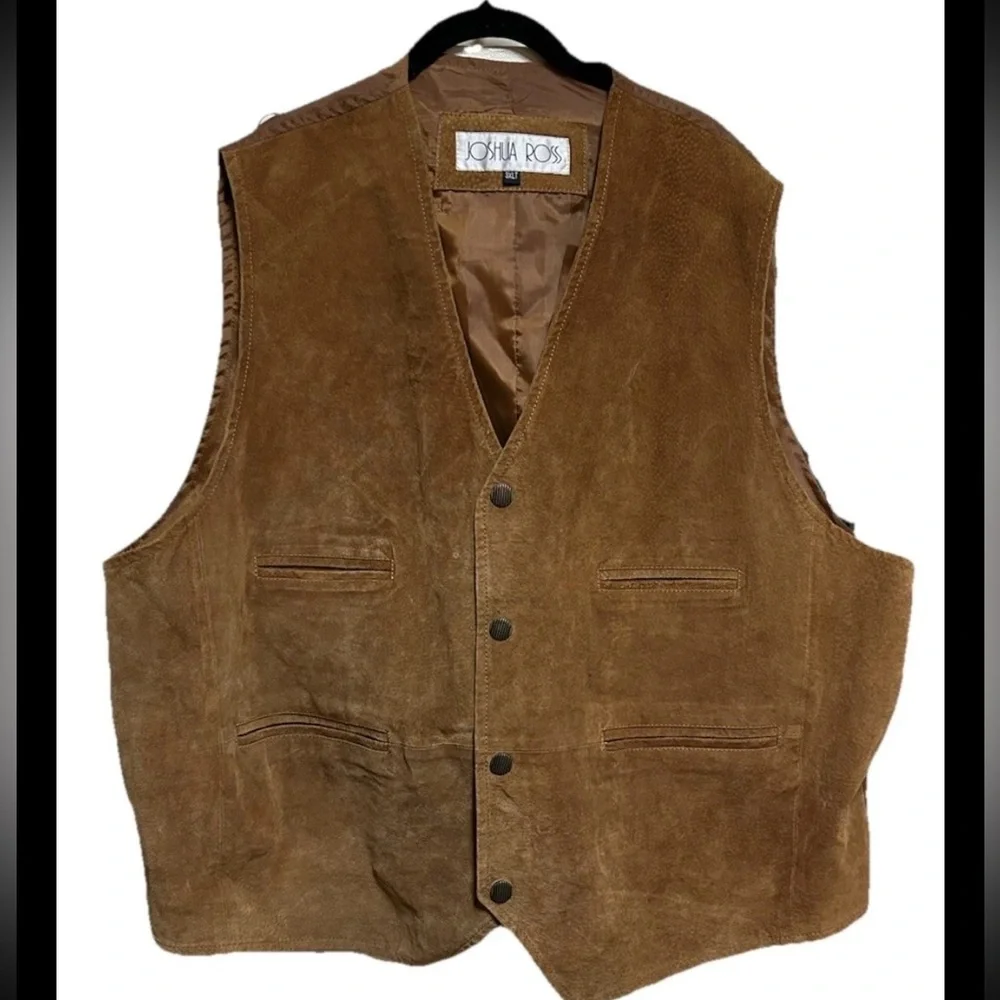 Vtg Joshua Ross Suede Vest Mens 3XLT Brown Waistcoat Western Cowboy Rodeo